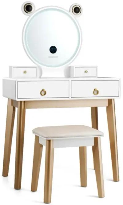 Hivvago Vanity Set with 3-Color Lighted Touch Screen Dimming Mirror and 4 Drawers