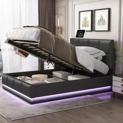 Queen Size Tufted Storage Bed with LED Lights & USB Charger