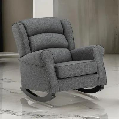 34 Inch Rocking Chair, Wood Frame, Channel Tufted Gray Fabric Upholstery - Benzara