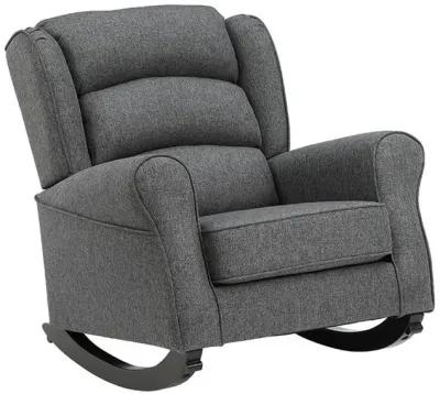 34 Inch Rocking Chair, Wood Frame, Channel Tufted Gray Fabric Upholstery - Benzara