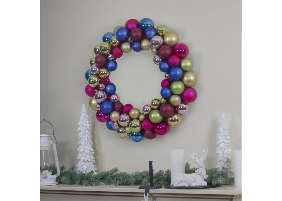 Multi-Color 2-Finish Shatterproof Ball Christmas Wreath  36-Inch