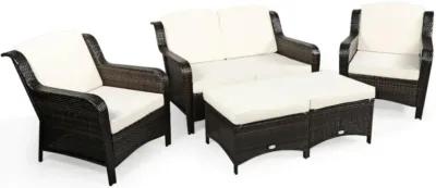 Hivvago 5 Pieces Patio Rattan Sofa Set with Cushion and Ottoman