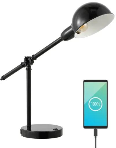 Curtis Vintage Industrial Iron Adjustable Dome Shade LED Task Lamp with USB Charging Port