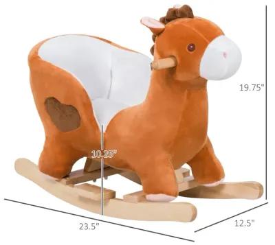 Brown/White Musical Mount: Wooden Plush Rocking Horse for Toddlers