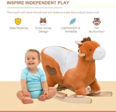 Brown/White Musical Mount: Wooden Plush Rocking Horse for Toddlers