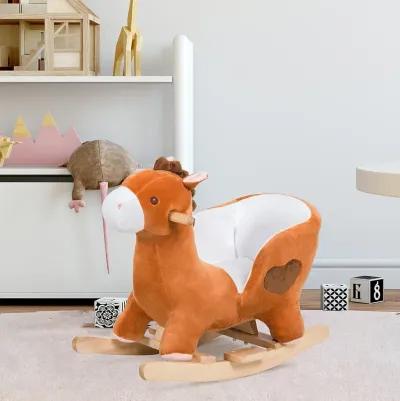 Brown/White Musical Mount: Wooden Plush Rocking Horse for Toddlers