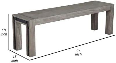 Ebb 59 Inch Rectangular Dining Bench, Faux Metal Inset, Handcrafted, Gray -Benzara