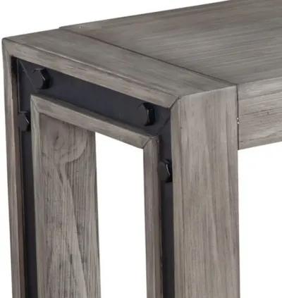 Ebb 59 Inch Rectangular Dining Bench, Faux Metal Inset, Handcrafted, Gray -Benzara