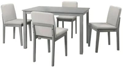 Zory 5pc Dining Table Set with 4 Cushioned Chairs, Beige Burlap, Gray Wood - Benzara