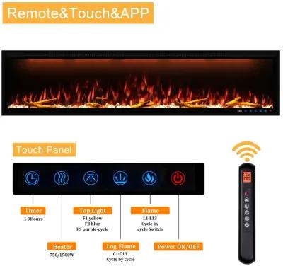 MONDAWE 74" Wall Mounted Embedded Electric Fireplace, 60Hz, 110-120 Volt, 1500W, With Overheat Protection Device