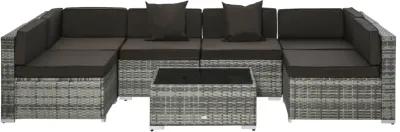 7 Piece Set Rattan Sofa Luxury Modular Conversation Outdoor Furniture, Beige