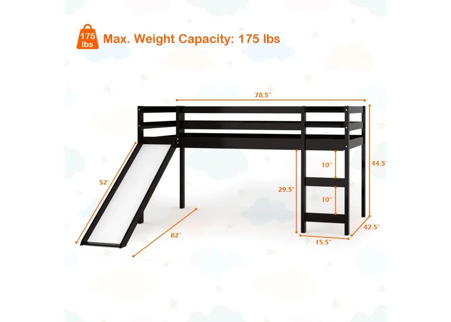 Twin Size Low Sturdy Loft Bed with Slide Wood