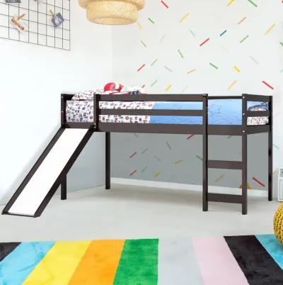 Twin Size Low Sturdy Loft Bed with Slide Wood