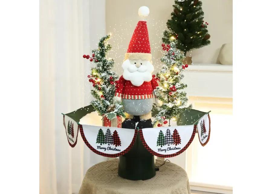 LuxenHome Holiday 31.5" Animated Musical Snowing Christmas Trees and Santa Decor with LED Lights