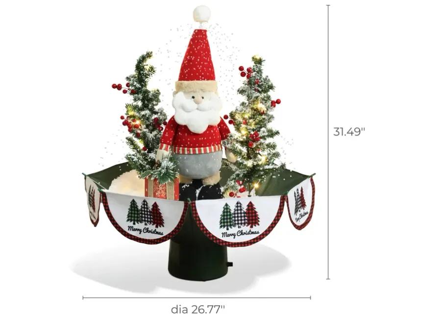 LuxenHome Holiday 31.5" Animated Musical Snowing Christmas Trees and Santa Decor with LED Lights