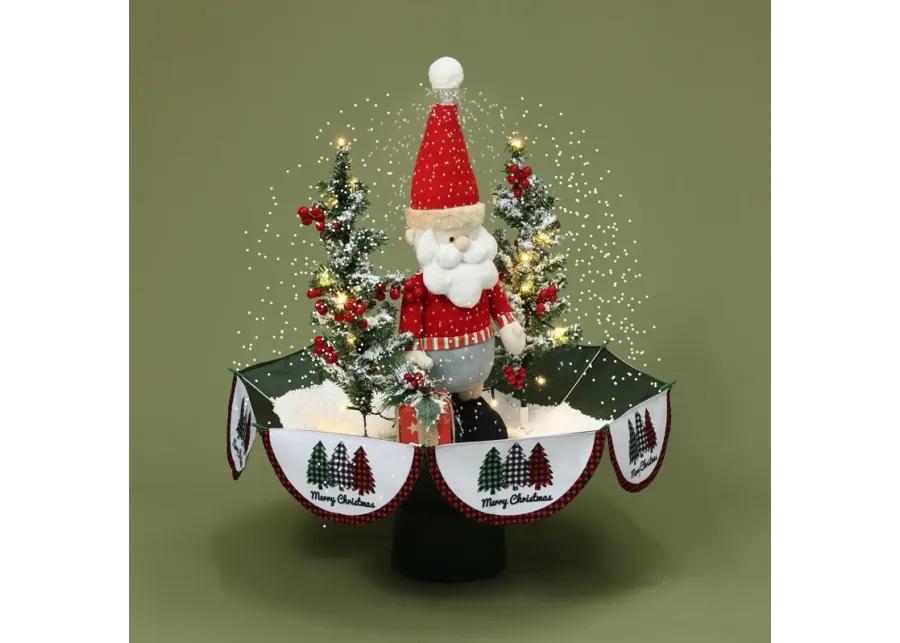 LuxenHome Holiday 31.5" Animated Musical Snowing Christmas Trees and Santa Decor with LED Lights