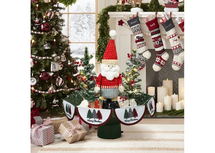 LuxenHome Holiday 31.5" Animated Musical Snowing Christmas Trees and Santa Decor with LED Lights