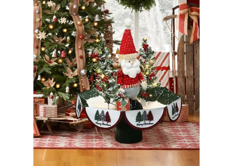 LuxenHome Holiday 31.5" Animated Musical Snowing Christmas Trees and Santa Decor with LED Lights