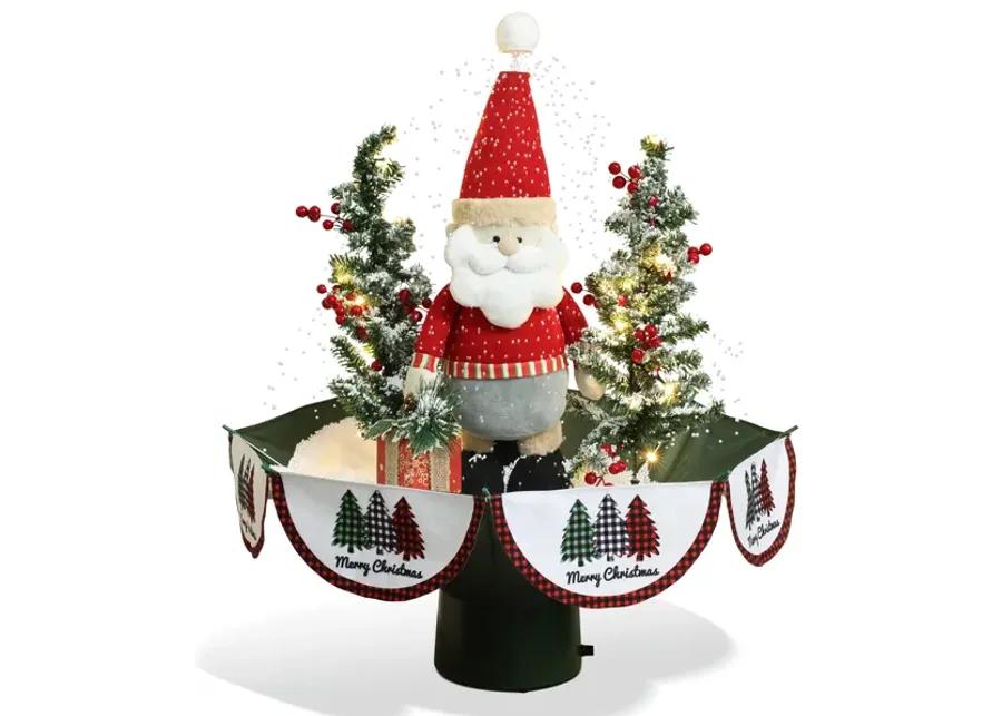 LuxenHome Holiday 31.5" Animated Musical Snowing Christmas Trees and Santa Decor with LED Lights