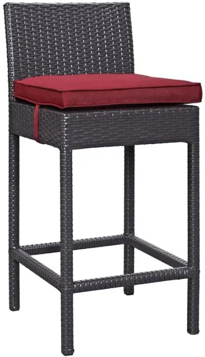 Modway Convene Wicker Rattan Outdoor Patio Bar Stool with Cushion in Espresso Red