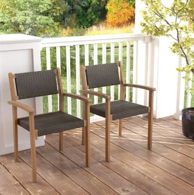 Set of 2 Stackable Outdoor Wicker Dining Chair