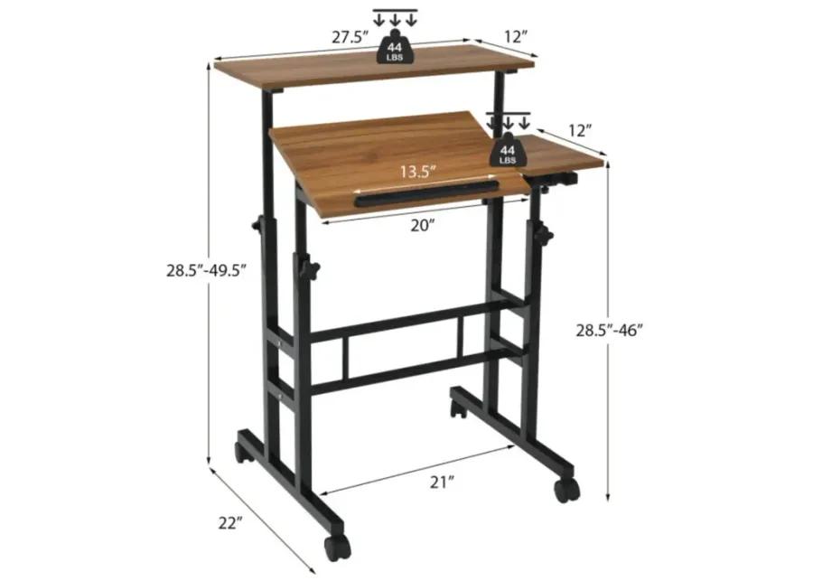 Mobile Standing up Desk Adjustable Computer Desk Tilting Workstation