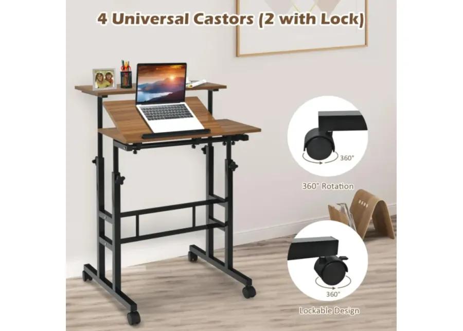 Mobile Standing up Desk Adjustable Computer Desk Tilting Workstation