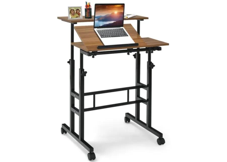 Mobile Standing up Desk Adjustable Computer Desk Tilting Workstation