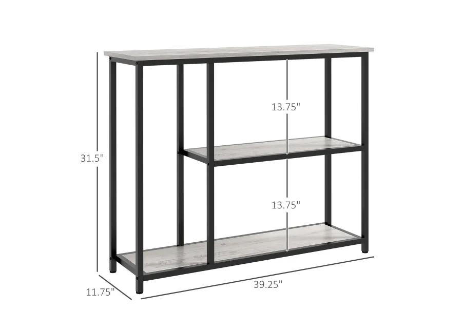 39" Console Table, Entryway Table with 2 Storage Shelves, Steel Frame, Narrow Sofa Table for Living Room