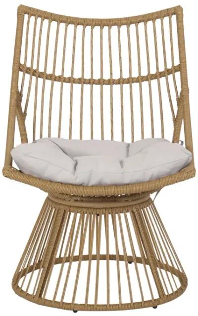 Laine 2 Piece Side Table and Chair Set, Light Brown Outdoor Faux Rattan