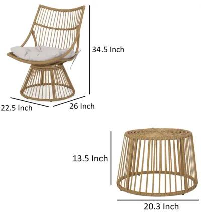 Laine 2 Piece Side Table and Chair Set, Light Brown Outdoor Faux Rattan