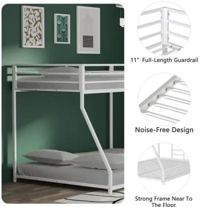 Adam Twin Over Full Metal Bunk Bed Frame with Guardrails, Interchangeable Ladder, No Box Spring Required, Easy Assembly, White