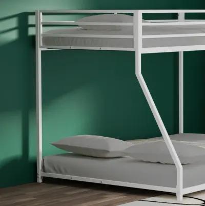 Adam Twin Over Full Metal Bunk Bed Frame with Guardrails, Interchangeable Ladder, No Box Spring Required, Easy Assembly, White