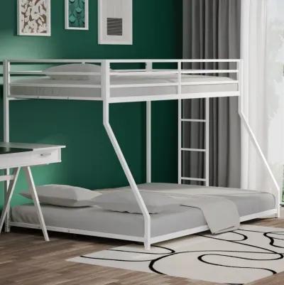 Adam Twin Over Full Metal Bunk Bed Frame with Guardrails, Interchangeable Ladder, No Box Spring Required, Easy Assembly, White