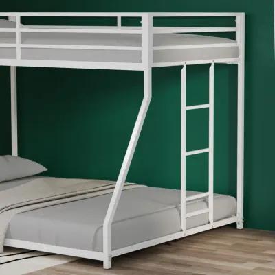 Adam Twin Over Full Metal Bunk Bed Frame with Guardrails, Interchangeable Ladder, No Box Spring Required, Easy Assembly, White