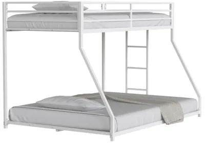 Adam Twin Over Full Metal Bunk Bed Frame with Guardrails, Interchangeable Ladder, No Box Spring Required, Easy Assembly, White