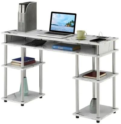 Convenience Concepts Designs2Go No Tools Student Desk With Charging Station, White Marble