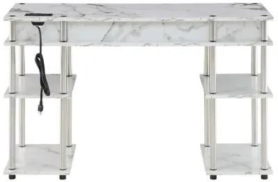 Convenience Concepts Designs2Go No Tools Student Desk With Charging Station, White Marble