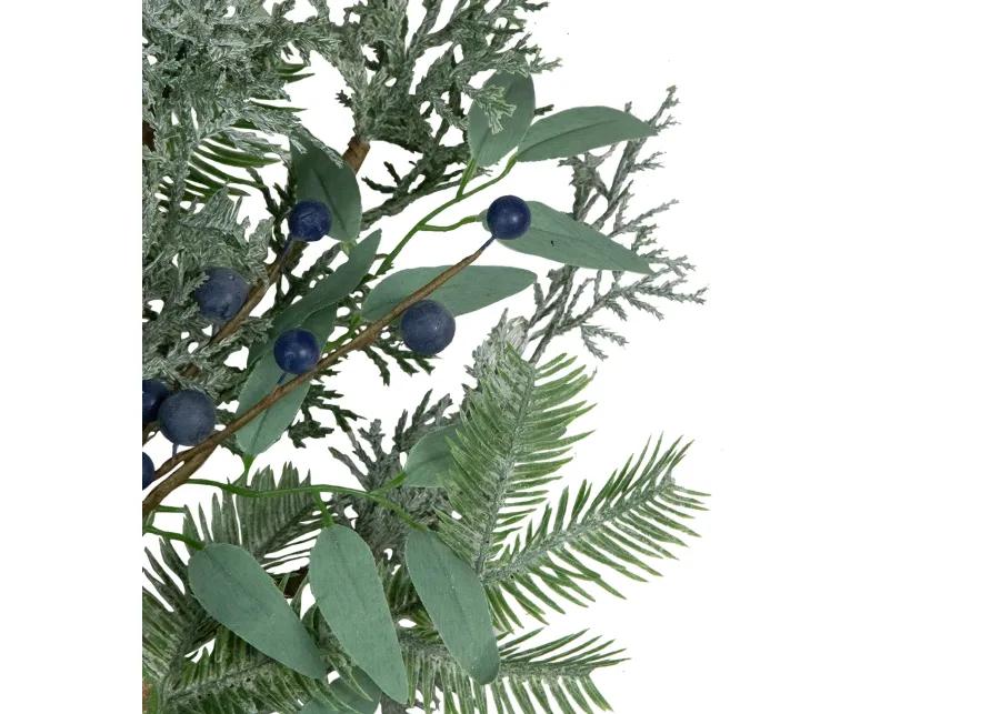 Frosted Green Mixed Foliage and Blueberries Artificial Christmas Wreath  26-Inch  Unlit