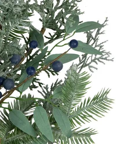 Frosted Green Mixed Foliage and Blueberries Artificial Christmas Wreath  26-Inch  Unlit