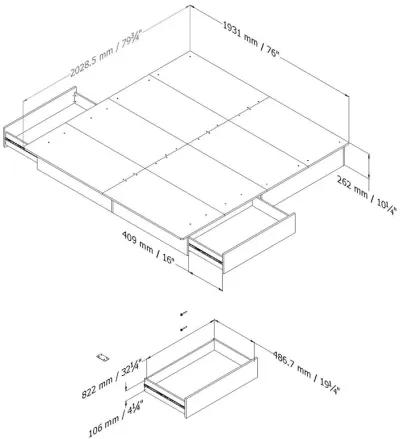 Hivvago King size Modern Platform Bed with Storage Drawers in White Finish