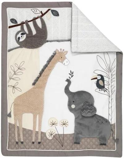 Lambs & Ivy Baby Jungle Animals 4-Piece Gray/White/Taupe Crib Bedding Set