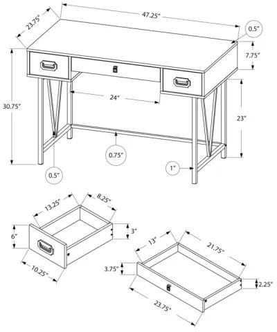 Monarch Specialties I 7413 Computer Desk, Home Office, Laptop, Storage Drawers, 48"L, Work, Metal, Laminate, Grey, Black, Transitional