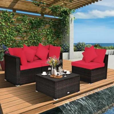 4 Pcs Ottoman Garden Deck Patio Rattan Wicker Furniture Set Cushioned Sofa