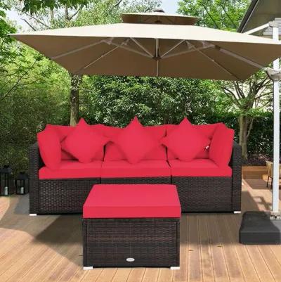 4 Pcs Ottoman Garden Deck Patio Rattan Wicker Furniture Set Cushioned Sofa