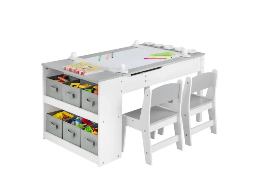 Hivvago 2-in-1 Kids Wooden Art Table and Art Easel Set with Chairs Storage Bins Paper Roll-Gray