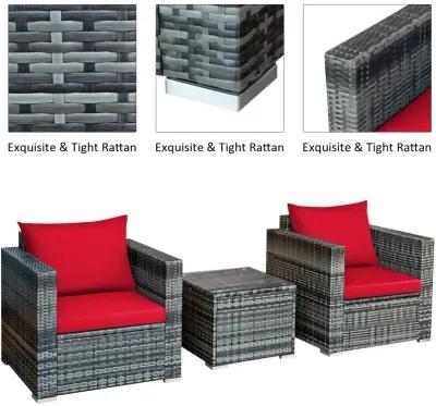 3 Pieces Patio Rattan Furniture Bistro Sofa Set with Cushioned