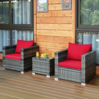 3 Pieces Patio Rattan Furniture Bistro Sofa Set with Cushioned