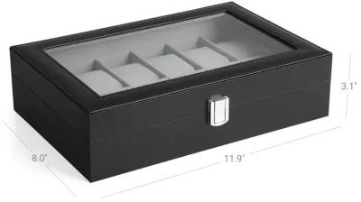 Men's 12-Slot Watch Case Glass Top, Lockable Organizer