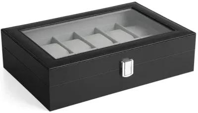 Men's 12-Slot Watch Case Glass Top, Lockable Organizer